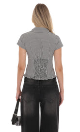 Button-Up Ruffle Top in Black Gingham