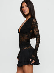 Kecia Long Sleeve Lace Top Black
