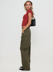 Ahstin Mid Rise Straight Leg Cargo Jeans Green Petite