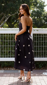 Tahlia Midi Dress - Black Polka Print